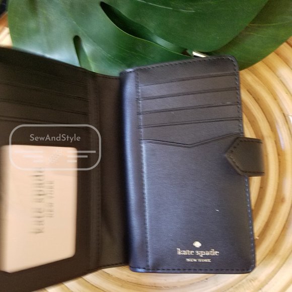 MEDIUM COMPACT BIFOLD WALLET KATE SPADE STACI COLORBLOCK WARM BEIGE BLACK BRAND - Picture 8 of 10